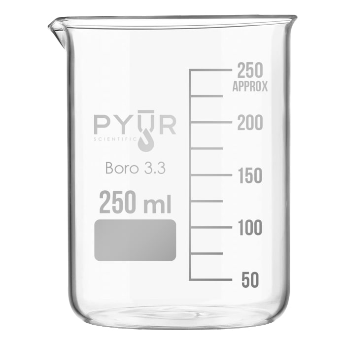 Pyur Scientific Low Form Glass Beaker w/ Graduations and Spout 250ml