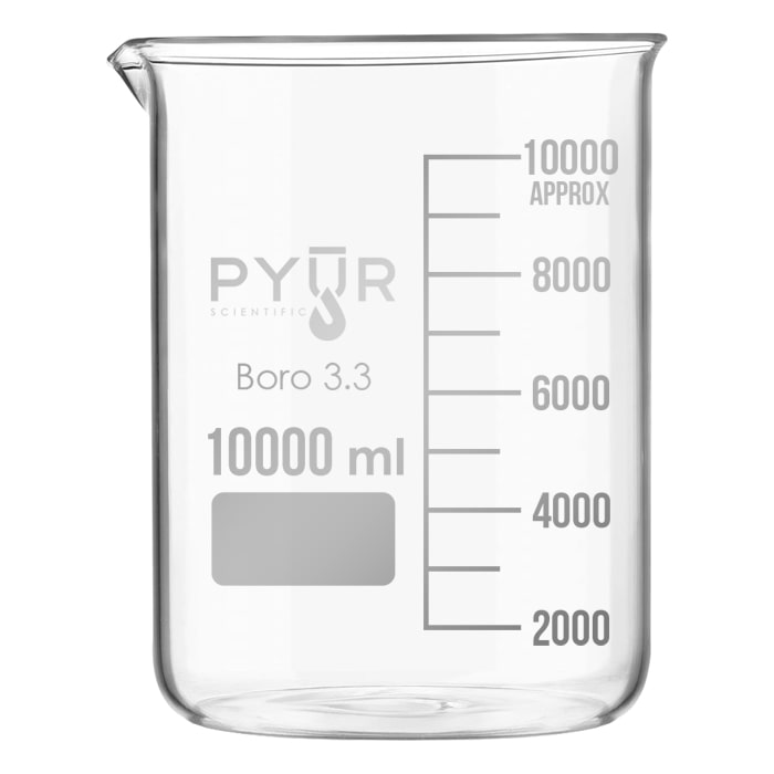Pyur Scientific Low Form Glass Beaker w/ Graduations and Spout 10000ml