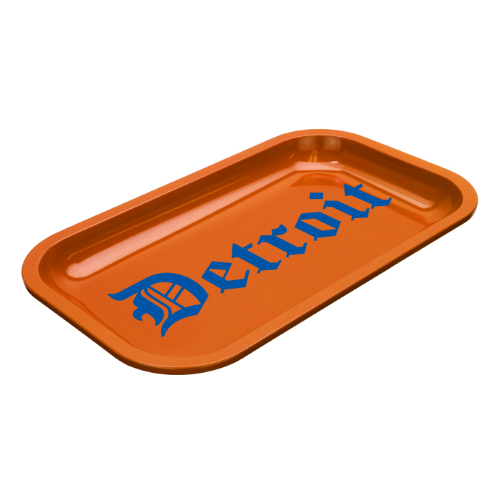 Med Dope Trays x Detroit Orange - background Blue logo         
