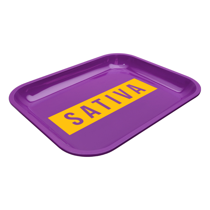 Large Dope Trays x Sativa -  purple background yellow logo