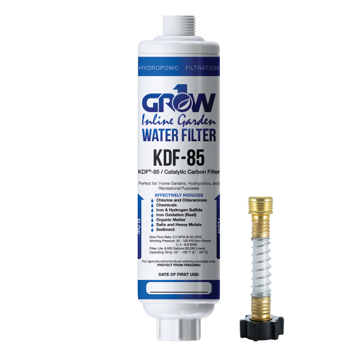 **REFURBISHED** GROW1 Inline KDF-85 Garden Water Filter – Chloramine, Chlorine, Heavy Metal Removal