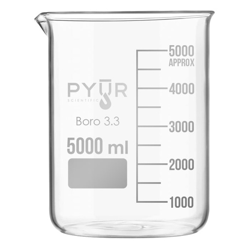 [615000] Pyur Scientific Low Form Glass Beaker w/ Graduations and Spout 5000ml