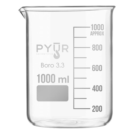 [611000] Pyur Scientific Low Form Glass Beaker w/ Graduations and Spout 1000ml
