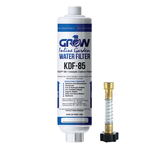 [243085] GROW1 Inline KDF-85 Garden Water Filter – Chloramine, Chlorine, Heavy Metal Removal