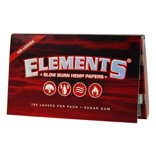 [HBELEMENTSREDSW] Elements Slow Burn Hemp Papers Red Single Wide 100 Leaves/Pack - Box of 25