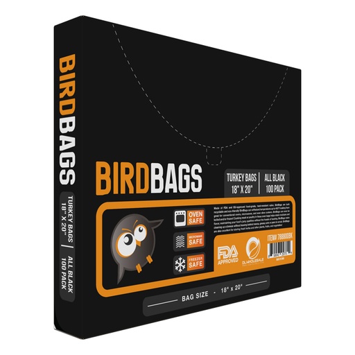 [788800BK] Bird Bags 3 Gallon Turkey Bags All Black 18" x 20" (100 Pack)