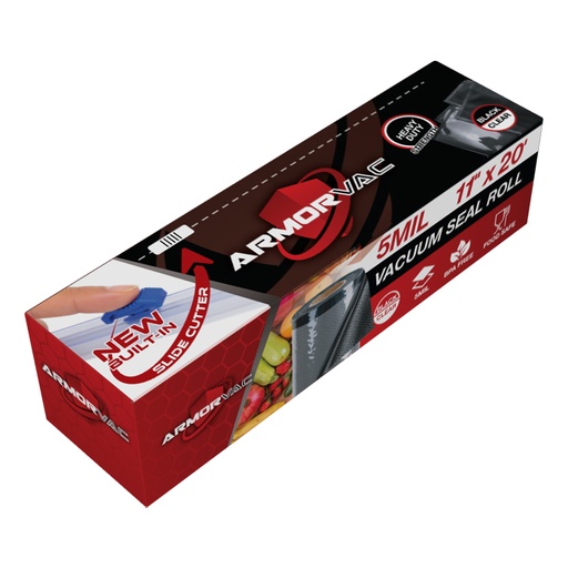 [141120BCR] ArmorVac 11" x 20' 5mil Vacuum Seal Bags Black & Clear w/ Slide Cutter